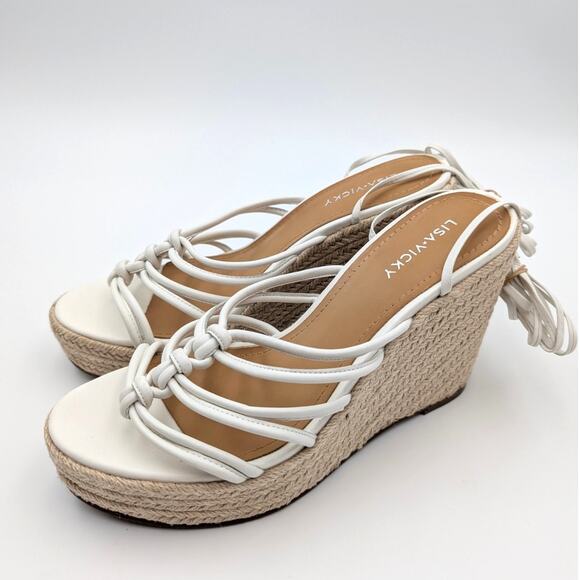 Lisa Vicky Gaze Platform Wedge Sandal Wrap Ankle Strap White Size US9.5M EU40 - Picture 1 of 9